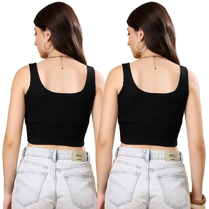 KEX Women’s & Girls Ribbed Cotton Crop Tank Top | Stylish Heart Neck Sleeveless Top | Soft, Stretchable & Breathable Fabric | Casual, Gym, Lounge Wear