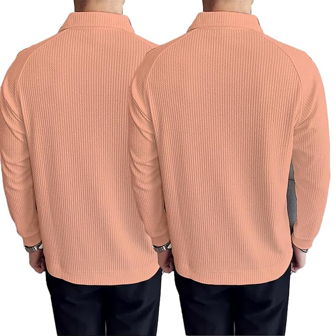 madfrog Pack of 2 Men’s Solid Cotton Blend Zip Polo Neck Full Sleeve T-Shirt – Regular & Comfort Fit Casual Sportswear Top for Men