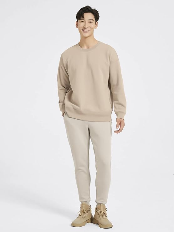 madfrog Men’s Solid Round Neck Cotton Fleece Sweatshirt | Comfort Fit, Long Sleeve, Soft & Warm Winter Pullover for Casual & Outdoor Wear