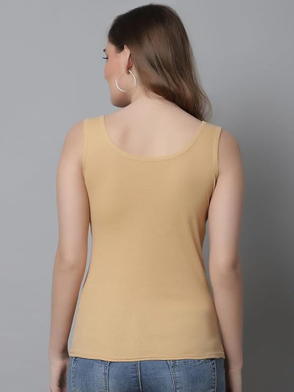 KEX Women’s & Girls Cotton Tank Top | Round Neck Sleeveless Innerwear or Layering Top | Soft, Breathable Stretchable Fabric | Casual, Gym Comfort