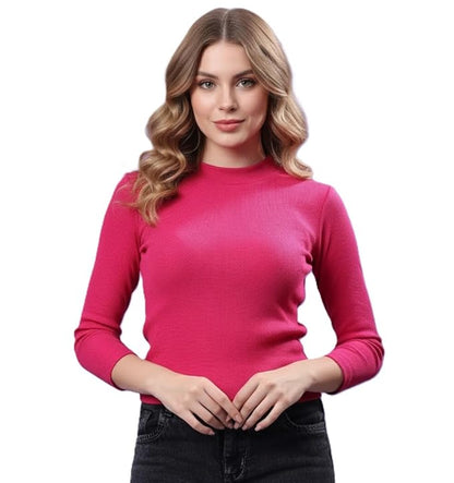 KEX Women’s Rib Cotton High Neck Top | Soft Stretchable Slim Fit Full Sleeve Casual Wear | Stylish Winter Top for Girls & Women