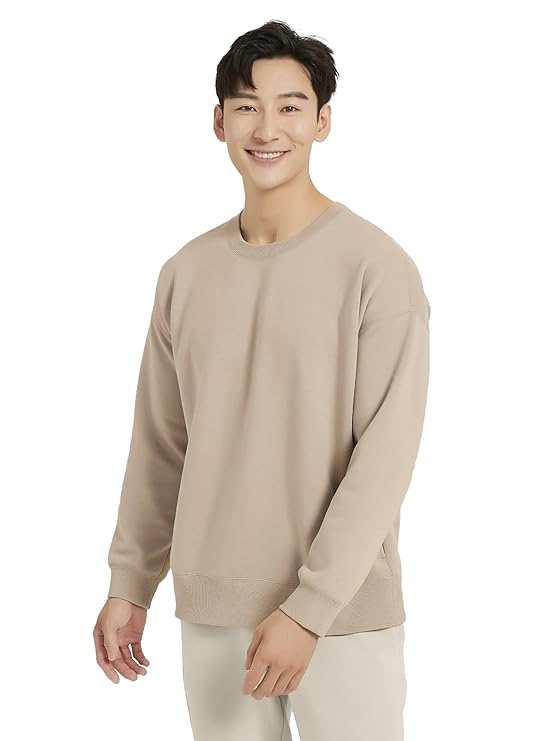 madfrog Men’s Solid Round Neck Cotton Fleece Sweatshirt | Comfort Fit, Long Sleeve, Soft & Warm Winter Pullover for Casual & Outdoor Wear