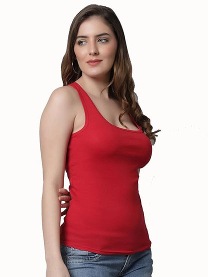 KEX Women’s & Girls Cotton Tank Top | Round Neck Sleeveless Innerwear or Layering Top | Soft, Breathable Stretchable Fabric | Casual, Gym Comfort