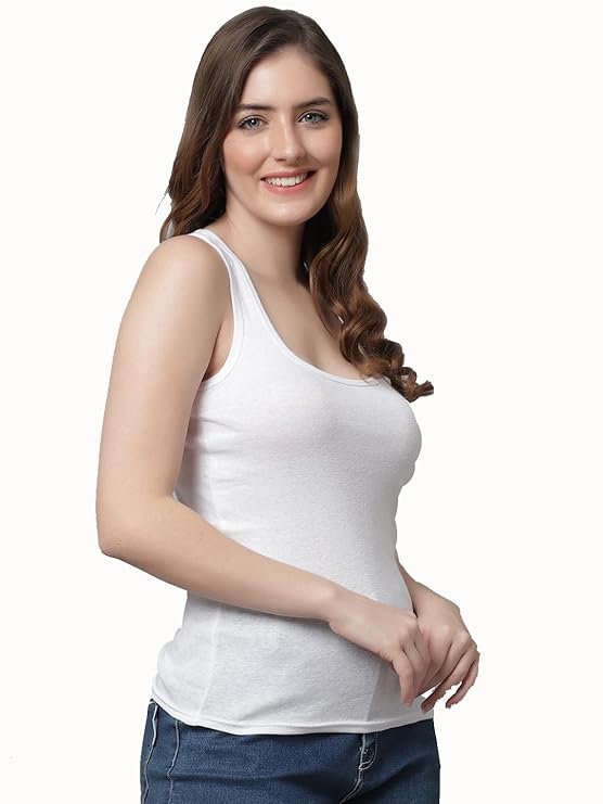 KEX Women’s & Girls Cotton Tank Top | Round Neck Sleeveless Innerwear or Layering Top | Soft, Breathable Stretchable Fabric | Casual, Gym Comfort