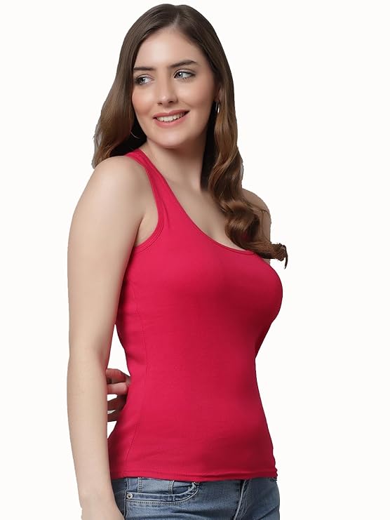 KEX Fashion Women's & Girls Slim Fit Cotton Racerback Tank Top | Soft & Breathable Fabric | Stylish Plain Sleeveless Tee for Casual, Active or Layered Wear | All-Day Comfort