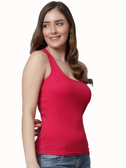 KEX Women’s & Girls Cotton Tank Top | Round Neck Sleeveless Innerwear or Layering Top | Soft, Breathable Stretchable Fabric | Casual, Gym Comfort