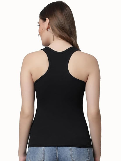 KEX Fashion Women's & Girls Slim Fit Cotton Racerback Tank Top | Soft & Breathable Fabric | Stylish Plain Sleeveless Tee for Casual, Active or Layered Wear | All-Day Comfort