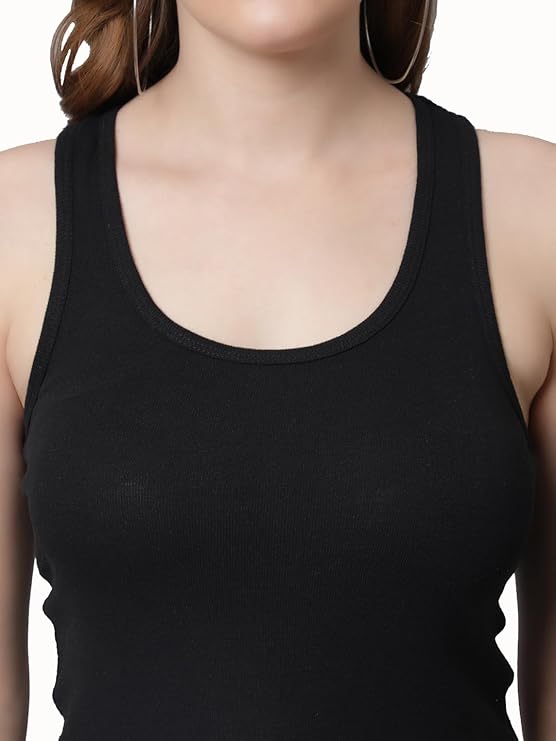 KEX Women’s & Girls Cotton Tank Top | Round Neck Sleeveless Innerwear or Layering Top | Soft, Breathable Stretchable Fabric | Casual, Gym Comfort