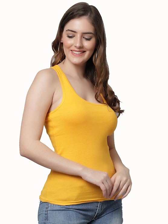 KEX Women’s & Girls Cotton Tank Top | Round Neck Sleeveless Innerwear or Layering Top | Soft, Breathable Stretchable Fabric | Casual, Gym Comfort