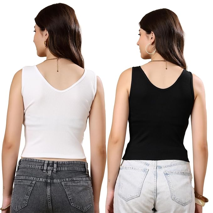 KEX Women’s & Girls Cotton Tank Top | V-Neck Sleeveless Innerwear or Layering Top | Soft, Breathable Stretchable Fabric | Casual, Gym Comfort |