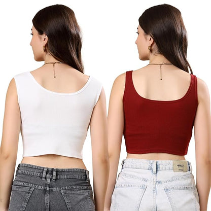 KEX Women’s & Girls Ribbed Cotton Crop Tank Top | Stylish Heart Neck Sleeveless Top | Soft, Stretchable & Breathable Fabric | Casual, Gym, Lounge Wear