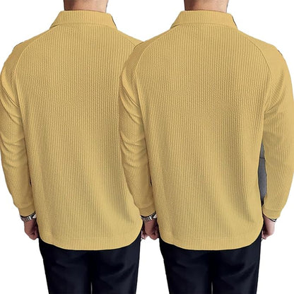 madfrog Pack of 2 Men’s Solid Cotton Blend Zip Polo Neck Full Sleeve T-Shirt – Regular & Comfort Fit Casual Sportswear Top for Men