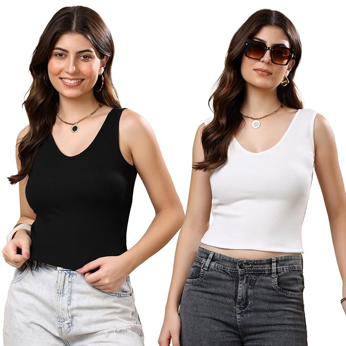 KEX Women’s & Girls Cotton Tank Top | V-Neck Sleeveless Innerwear or Layering Top | Soft, Breathable Stretchable Fabric | Casual, Gym Comfort |