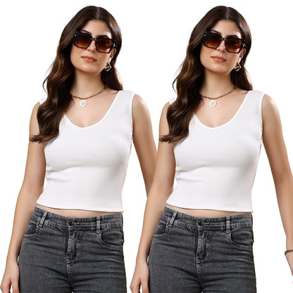 KEX Women’s & Girls Cotton Tank Top | V-Neck Sleeveless Innerwear or Layering Top | Soft, Breathable Stretchable Fabric | Casual, Gym Comfort |