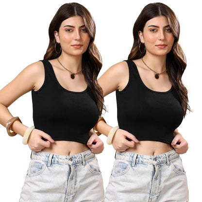 KEX Women’s & Girls Cotton Tank Top | Round Neck Sleeveless Innerwear or Layering Top | Soft, Breathable Stretchable Fabric | Casual, Gym Comfort |