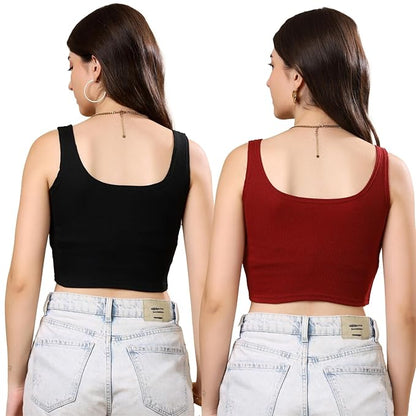 KEX Women’s & Girls Ribbed Cotton Crop Tank Top | Stylish Heart Neck Sleeveless Top | Soft, Stretchable & Breathable Fabric | Casual, Gym, Lounge Wear