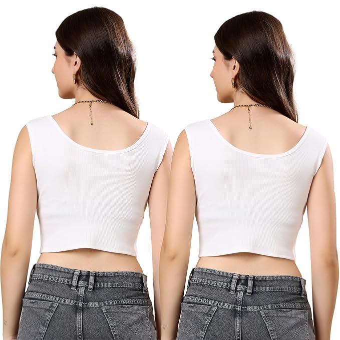 KEX Women’s & Girls Ribbed Cotton Crop Tank Top | Stylish Heart Neck Sleeveless Top | Soft, Stretchable & Breathable Fabric | Casual, Gym, Lounge Wear