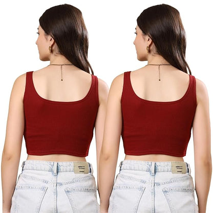 KEX Women’s & Girls Ribbed Cotton Crop Tank Top | Stylish Heart Neck Sleeveless Top | Soft, Stretchable & Breathable Fabric | Casual, Gym, Lounge Wear