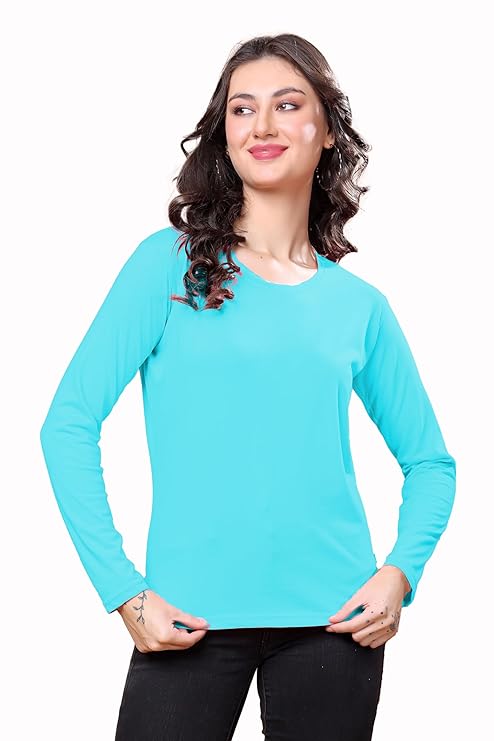 Women’s Solid Round Neck Cotton Blend Full Sleeve Regular and Comfort Fit T-Shirt
