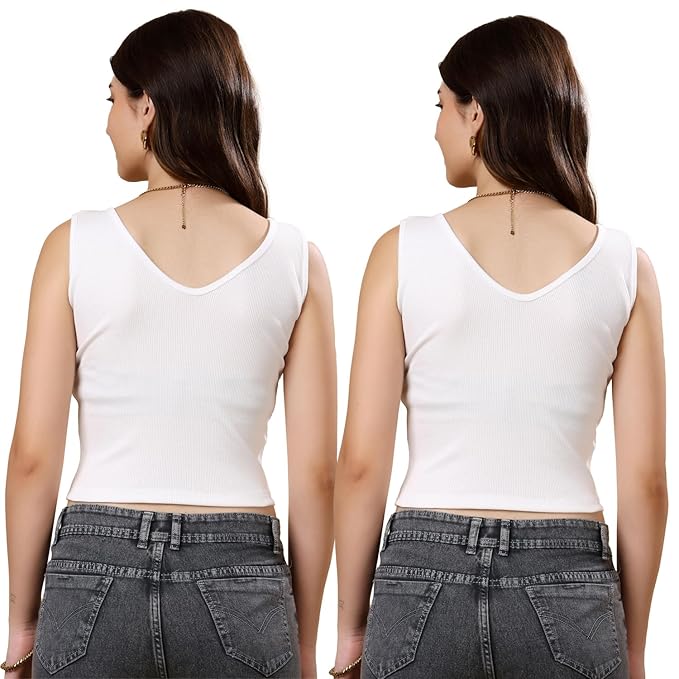 KEX Women’s & Girls Cotton Tank Top | V-Neck Sleeveless Innerwear or Layering Top | Soft, Breathable Stretchable Fabric | Casual, Gym Comfort |