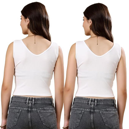 KEX Women’s & Girls Cotton Tank Top | V-Neck Sleeveless Innerwear or Layering Top | Soft, Breathable Stretchable Fabric | Casual, Gym Comfort |