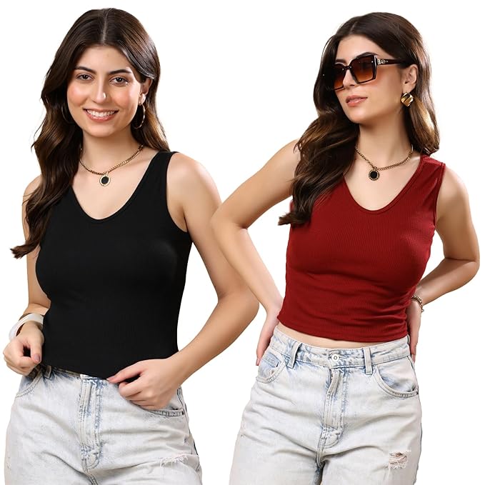 KEX Women’s & Girls Cotton Tank Top | V-Neck Sleeveless Innerwear or Layering Top | Soft, Breathable Stretchable Fabric | Casual, Gym Comfort |