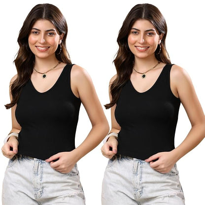 KEX Women’s & Girls Cotton Tank Top | V-Neck Sleeveless Innerwear or Layering Top | Soft, Breathable Stretchable Fabric | Casual, Gym Comfort |