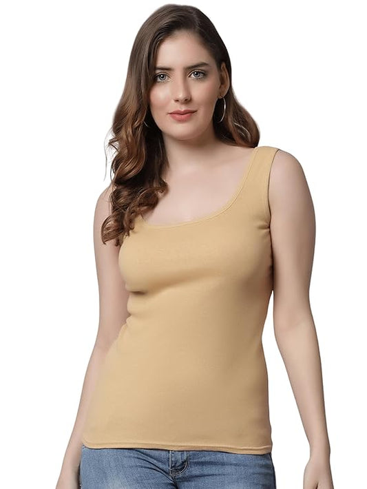 KEX Women’s & Girls Cotton Tank Top | Round Neck Sleeveless Innerwear or Layering Top | Soft, Breathable Stretchable Fabric | Casual, Gym Comfort