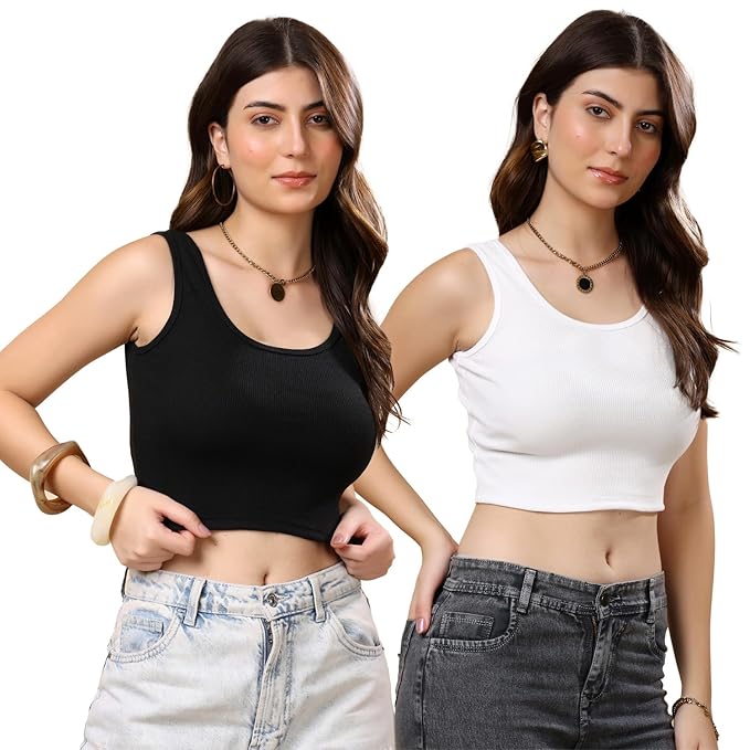 KEX Women’s & Girls Cotton Tank Top | Round Neck Sleeveless Innerwear or Layering Top | Soft, Breathable Stretchable Fabric | Casual, Gym Comfort |