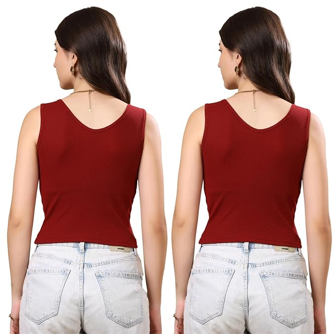 KEX Women’s & Girls Cotton Tank Top | V-Neck Sleeveless Innerwear or Layering Top | Soft, Breathable Stretchable Fabric | Casual, Gym Comfort |