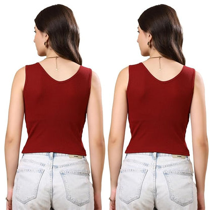 KEX Women’s & Girls Cotton Tank Top | V-Neck Sleeveless Innerwear or Layering Top | Soft, Breathable Stretchable Fabric | Casual, Gym Comfort |