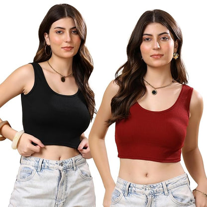 KEX Women’s & Girls Cotton Tank Top | Round Neck Sleeveless Innerwear or Layering Top | Soft, Breathable Stretchable Fabric | Casual, Gym Comfort |