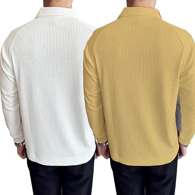 madfrog Pack of 2 Men’s Solid Cotton Blend Zip Polo Neck Full Sleeve T-Shirt – Regular & Comfort Fit Casual Sportswear Top for Men