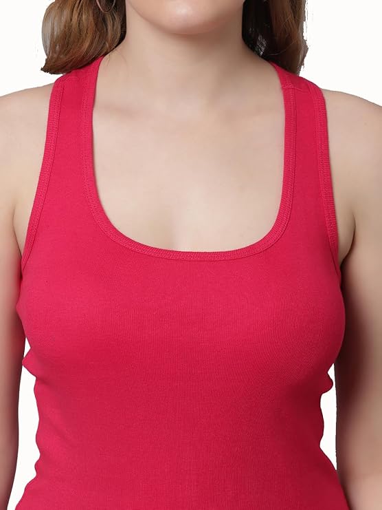 KEX Women’s & Girls Cotton Tank Top | Round Neck Sleeveless Innerwear or Layering Top | Soft, Breathable Stretchable Fabric | Casual, Gym Comfort