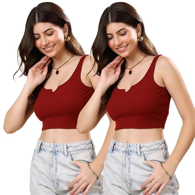 KEX Women’s & Girls Ribbed Cotton Crop Tank Top | Stylish Heart Neck Sleeveless Top | Soft, Stretchable & Breathable Fabric | Casual, Gym, Lounge Wear