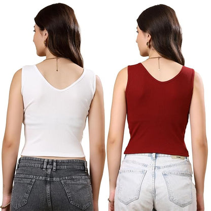 KEX Women’s & Girls Cotton Tank Top | V-Neck Sleeveless Innerwear or Layering Top | Soft, Breathable Stretchable Fabric | Casual, Gym Comfort |