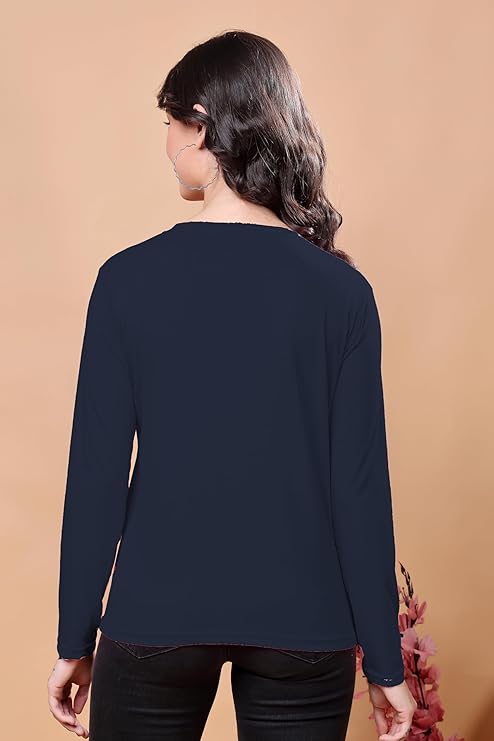 Women’s Solid Round Neck Cotton Blend Full Sleeve Regular and Comfort Fit T-Shirt