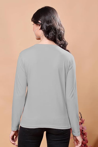 Women’s Solid Round Neck Cotton Blend Full Sleeve Regular and Comfort Fit T-Shirt