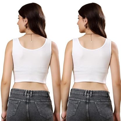 KEX Women’s & Girls Cotton Tank Top | Round Neck Sleeveless Innerwear or Layering Top | Soft, Breathable Stretchable Fabric | Casual, Gym Comfort |