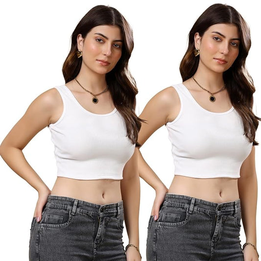 KEX Women’s & Girls Cotton Tank Top | Round Neck Sleeveless Innerwear or Layering Top | Soft, Breathable Stretchable Fabric | Casual, Gym Comfort |