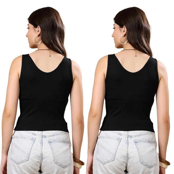 KEX Women’s & Girls Cotton Tank Top | V-Neck Sleeveless Innerwear or Layering Top | Soft, Breathable Stretchable Fabric | Casual, Gym Comfort |