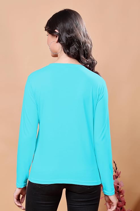 Women’s Solid Round Neck Cotton Blend Full Sleeve Regular and Comfort Fit T-Shirt