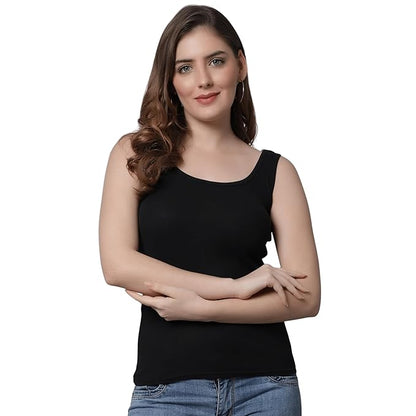 KEX Women’s & Girls Cotton Tank Top | Round Neck Sleeveless Innerwear or Layering Top | Soft, Breathable Stretchable Fabric | Casual, Gym Comfort