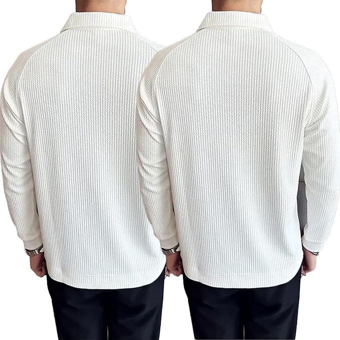 madfrog Pack of 2 Men’s Solid Cotton Blend Zip Polo Neck Full Sleeve T-Shirt – Regular & Comfort Fit Casual Sportswear Top for Men