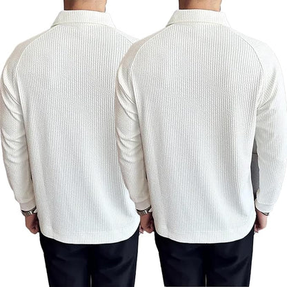 madfrog Pack of 2 Men’s Solid Cotton Blend Zip Polo Neck Full Sleeve T-Shirt – Regular & Comfort Fit Casual Sportswear Top for Men