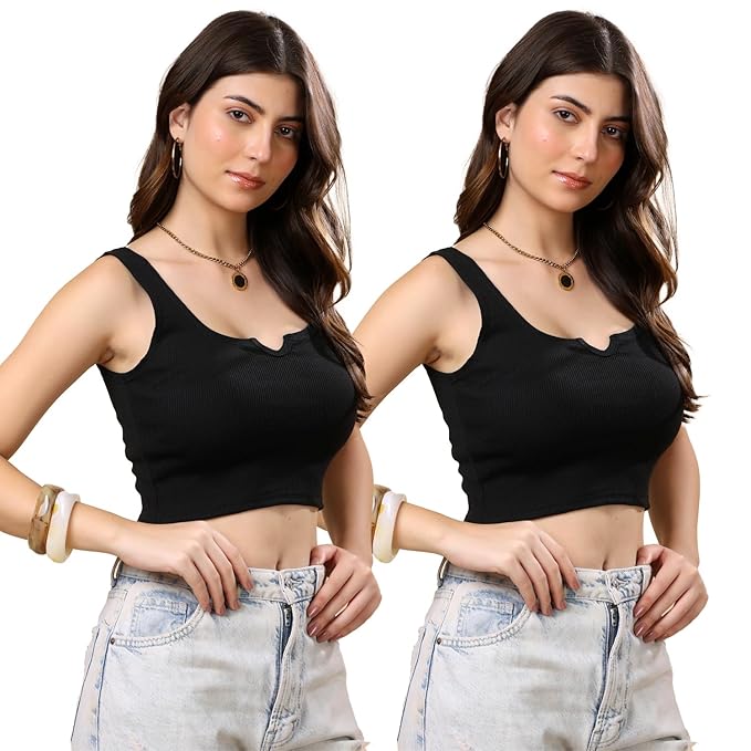 KEX Women’s & Girls Ribbed Cotton Crop Tank Top | Stylish Heart Neck Sleeveless Top | Soft, Stretchable & Breathable Fabric | Casual, Gym, Lounge Wear