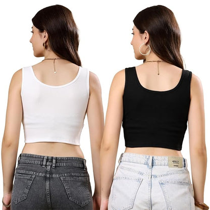 KEX Women’s & Girls Cotton Tank Top | Round Neck Sleeveless Innerwear or Layering Top | Soft, Breathable Stretchable Fabric | Casual, Gym Comfort |