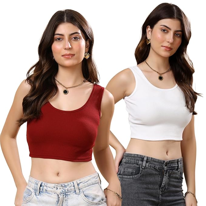 KEX Women’s & Girls Cotton Tank Top | Round Neck Sleeveless Innerwear or Layering Top | Soft, Breathable Stretchable Fabric | Casual, Gym Comfort |