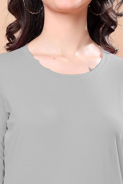 Women’s Solid Round Neck Cotton Blend Full Sleeve Regular and Comfort Fit T-Shirt