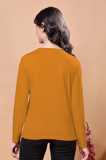 Women’s Solid Round Neck Cotton Blend Full Sleeve Regular and Comfort Fit T-Shirt